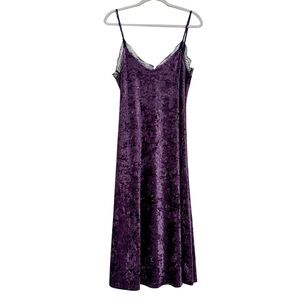 Purple Crushed Velvet Whimsigoth Camisole Y2K Midi Dress Black Lace Detail NWOT